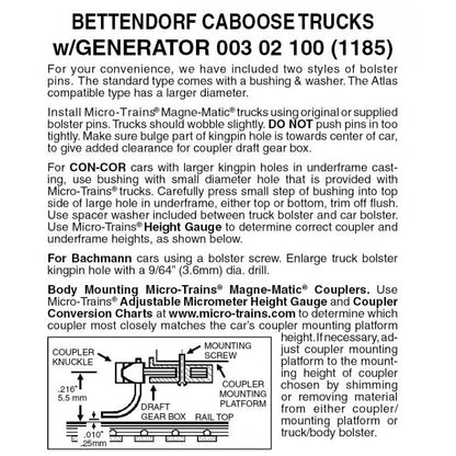 Micro Trains 003 02 100 N Bettendorf Swing Motion Caboose Trucks, With Generator - House of Trains