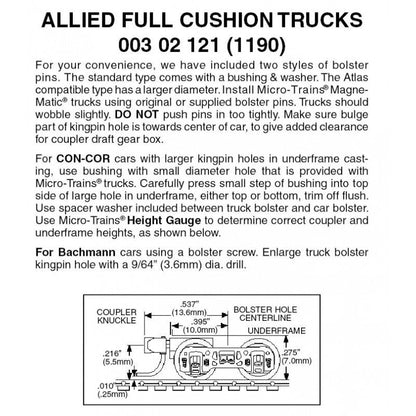 Micro Trains 003 02 121 (1190) N Allied Full Cushion Trucks, Short Extension - House of Trains
