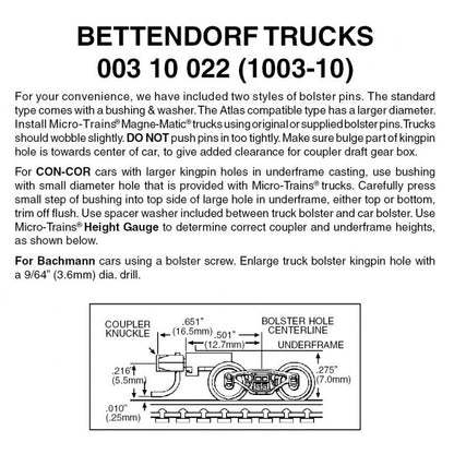 Micro Trains 003 10 022 N 10 Pair Bettendorf Trucks w/Medium Extension (20 Pieces) - House of Trains