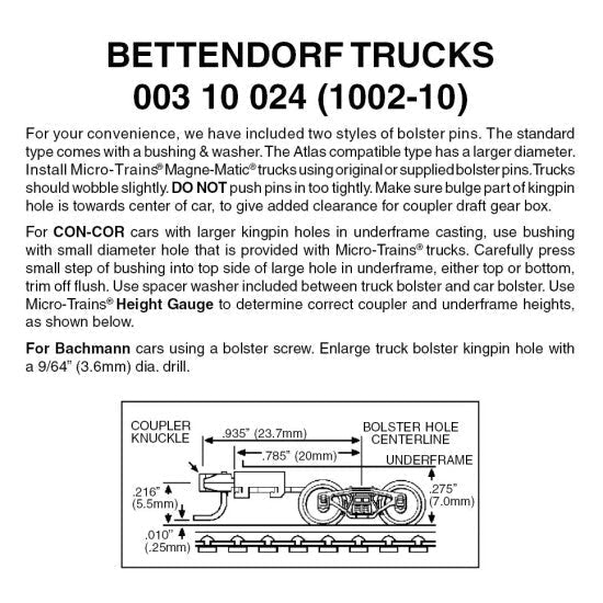 Micro Trains 003 10 024 N 10 Pair Bettendorf Trucks w/Long Extension - House of Trains