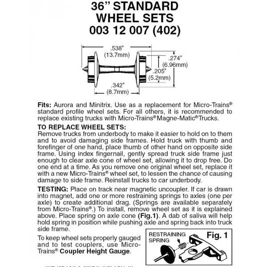 Micro Trains 003 12 007 (402) N 36" Metal Wheel Sets, 48 Axle Pack - House of Trains