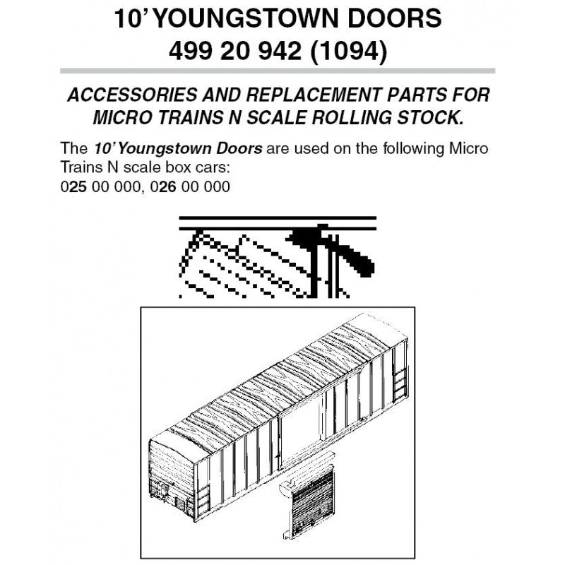 Micro - Trains 499 20 942 (1094) N 10' Youngstown Doors, Brown (12 Pieces) - House of Trains