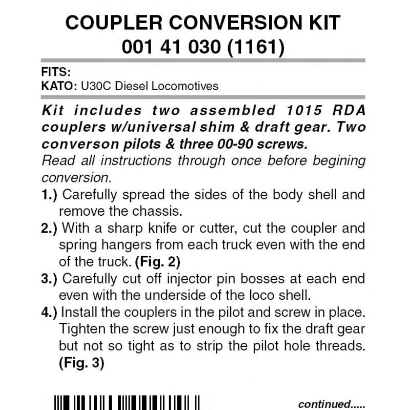 Micro - Trains Line 001 41 030 (1161) N Coupler Conversion Kit, Kato U30C - House of Trains
