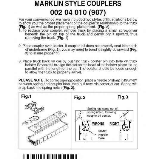 Micro - Trains Line 002 04 010 (907) Z, Nn3 Body Bolster Mounted Marklin Style Couplers - House of Trains