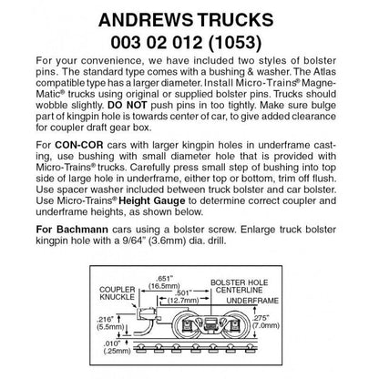 Micro - Trains Line 003 02 012 (1053) N Andews Trucks, Medium Extension Couplers, Assembled, Black - House of Trains