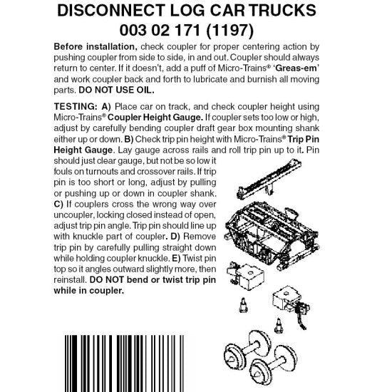 Micro-Trains Line 003 02 171 (1197) N Disconnect Log Car Trucks, Partially Assembled, one pair - House of Trains
