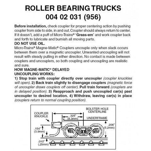 Micro - Trains Line 004 02 031 (956) Z and Nn3, Roller Bearing Trucks, Magne - Matic Coupler, Assembled - House of Trains