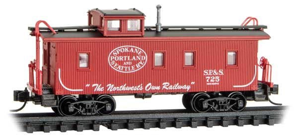 Micro-Trains Line 051 00 061 N, 34' Wood Sheathed Caboose, Straight Cupola, Spokane Portland and Seattle, SPS, 725 - House of Trains