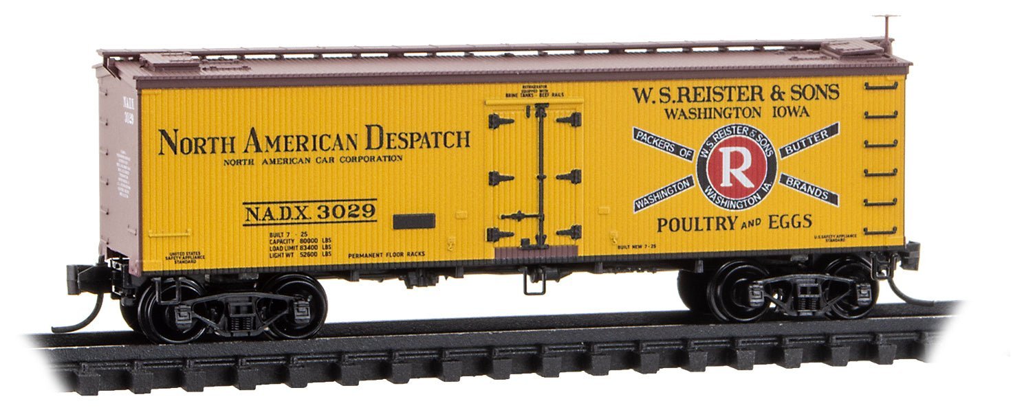 Micro - Trains Line 058 00 601 N 36' Wood Sheathed Ice Reefer, With Modern Steel Underframe, Poultry and Egg Series Car 2, W.S. Reister and Sons, NADX, 3029 - House of Trains