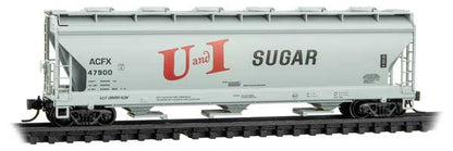 Micro - Trains Line 093 00 200 N, 3 - Bay Covered Hopper, Round Hatches, Utah - Idaho Sugar Company, ACFX, 47900 - House of Trains