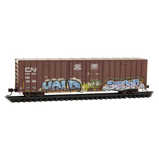 Micro - Trains Line 123 44 160 N, 60' Box Car, Weathered, Graffiti, DWC 794962 - House of Trains