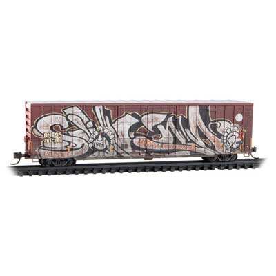 Micro - Trains Line 123 44 170 N, 60' Rib Side High Cube Box Car, Double Plug Doors, Weathered, Graffiti, BNSF Railway, BNSF 761380 - House of Trains