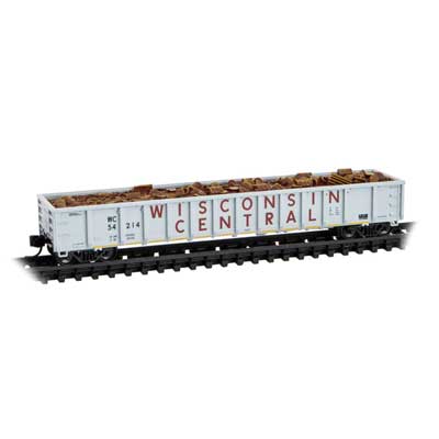 Micro-Trains Line 170 00 021 N, 52' 6" Greenville 2494 Mill Gondola, Scrap Steel Load, Wisconsin Central, WC 54214 - House of Trains