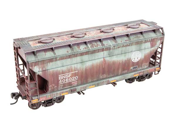 Micro - Trains Line 2200 - 007 HO ACF 2 - Bay Covered Hopper, Grit N' Grime Series, BNSF Railway, BNSF 406020. Accurail Kit - Some Assembly required - House of Trains