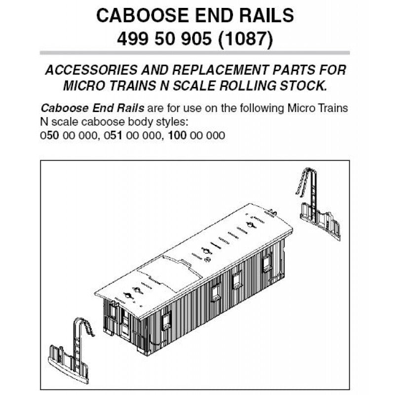 Micro - Trains Line 499 50 905 (1087) N Caboose End Rails, Black, 12 pieces - House of Trains