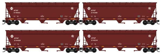 Micro - Trains Line 983 00 237 N, 3 Bay Covered Hopper, Elongated Hatches, 4 - Pack, Atchison Topeka and Santa Fe, ATSF, 314003, 314399, 314400, 314534 - House of Trains