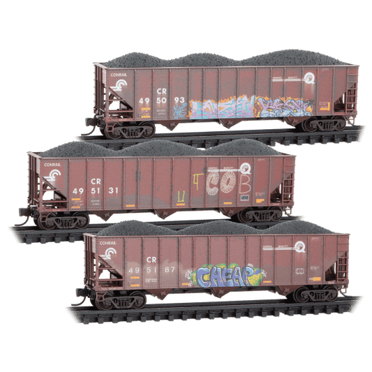 Micro - Trains Line 983 05 103 N, 100 Ton Open Hopper, 3 - Pack, Weathered, Conrail - House of Trains