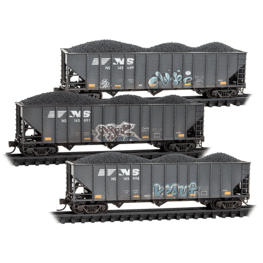 Micro - Trains Line 983 05 104 N, 100 Ton Open Hopper, 3 - Pack, Weathered,NS - House of Trains