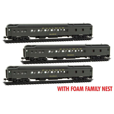 Micro - Trains Line 993 02 251 N, 83' 12 - 1 Heavyweight Sleeper Car, 3 - Pack, UP Foam Cradle - House of Trains