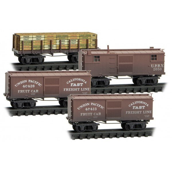 Micro - Trains Line 993 02 291 N, 4 Pack, Weathered, California Fast Freight, Civil War Era, UP - House of Trains