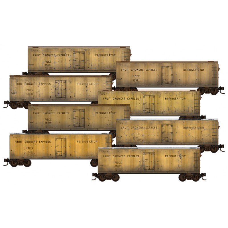 Micro - Trains Line 993 05 824 N, 40' Double Sheathed Wood Reefer, 8 - Pack, Weathered, FGEX - House of Trains