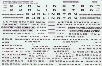 Microscale 48 - 275 O, Burlington Route Ribbon Style Gothic Letters, Black, 1950 - 1970 - House of Trains