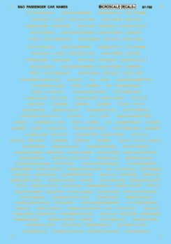 Microscale 60-799 N, Baltimore Ohio, Passenger Car Names, 1949-1970 - House of Trains