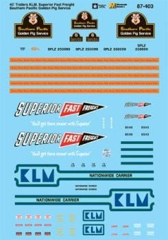 Microscale 87 - 403 HO, Assorted Trailers, Superior Fast Freight, KLM, Southern Pacific, 1981+ - House of Trains