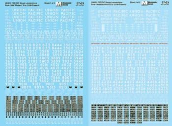 Microscale 87 - 63 HO, Union Pacific, Steam Locomotives, 2 Sheet Set - House of Trains