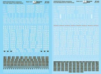 Microscale 87-63 HO, Union Pacific, Steam Locomotives, 2 Sheet Set - House of Trains