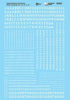 Microscale 90031 HO, Roman, Condensed, Letters and Numbers, White - House of Trains