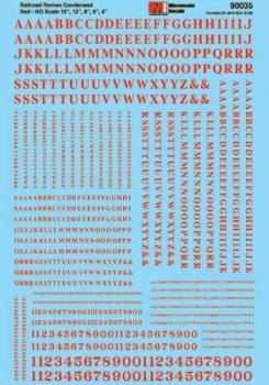 Microscale 90035 HO, Roman, Condensed, Letters and Numbers, Red - House of Trains