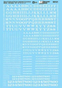 Microscale 90121 HO, Railroad Roman, Stencil, Letters and Numbers, White - House of Trains