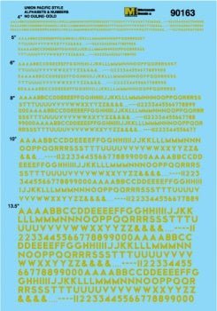 Microscale 90163 HO, Union Pacific, Letters and Numbers, No Outline, Gold - House of Trains