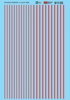 Microscale 91135 HO, Striping, 4" and 6" Widths, Red - House of Trains