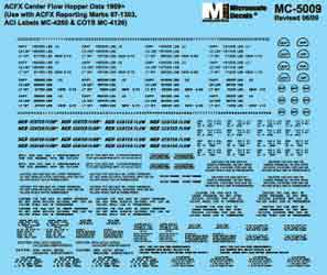 Microscale MC - 5009 HO, ACFX Centerflow, Grey Hoppers, 4650 5250 5701 CUFT Data - House of Trains