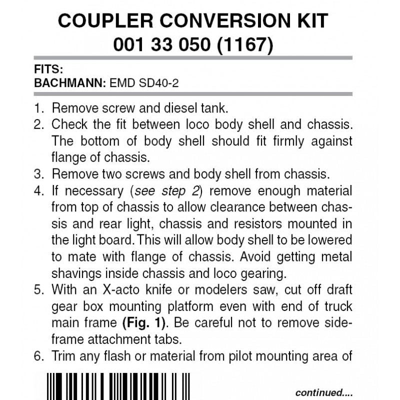 MTL 001 33 050 N Coupler Conversion, Bachmann SD40 - 2 - House of Trains