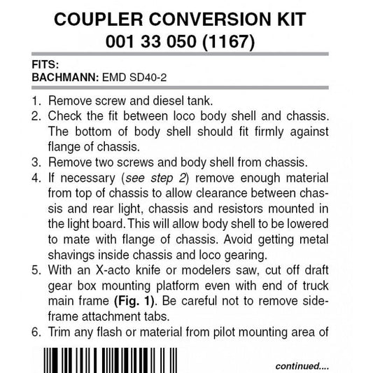 MTL 001 33 050 N Coupler Conversion, Bachmann SD40 - 2 - House of Trains