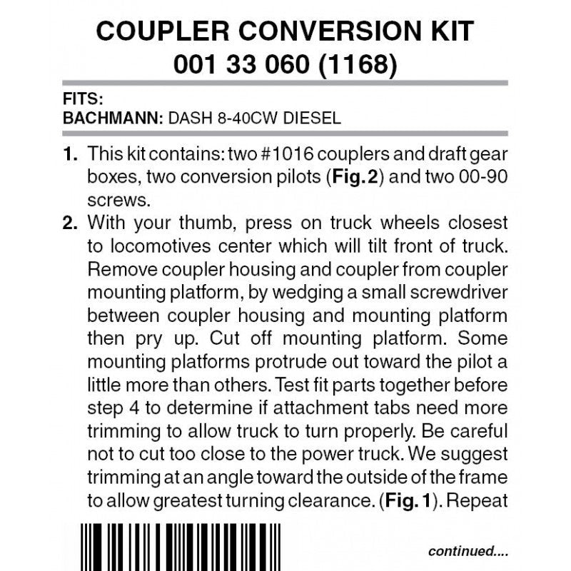 MTL 001 33 060 N Coupler Conversion, Bachmann Dash 8 - 40CW - House of Trains