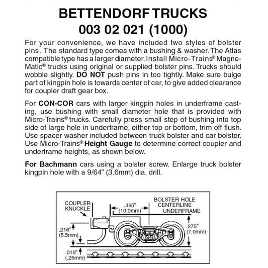 MTL 003 02 021 (1000) N Bettendorf Trucks, Short Extension Magne - Matic Couplers - House of Trains