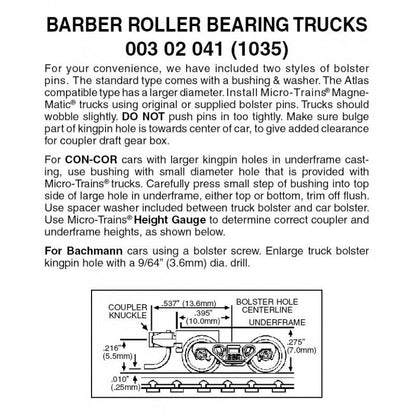 MTL 003 02 041 (1035) N, Barber Roller Bearing Trucks, Short Extension Coupler - House of Trains