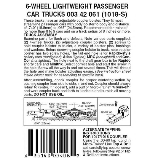 MTL 003 42 061 (1018 - S) N, 6 - Wheel Lightweight Passenger Car Trucks, Adjustable Coupler - House of Trains