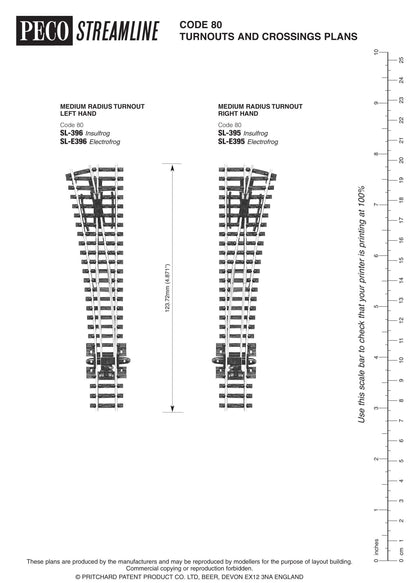 Peco SL - 395 N, Code 80 Insulfrog, 6, Medium, Right Hand Turnout - House of Trains