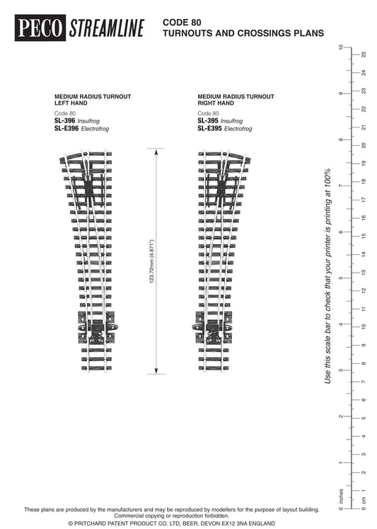 Peco SL - 396 N, Code 80 Insulfrog, 6, Medium, Left Hand Turnout - House of Trains