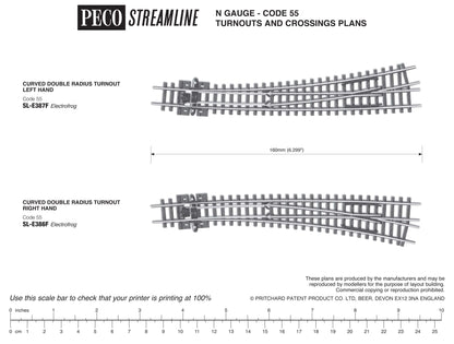 Peco SL - E387F Code 55 N Electrofrog Curved Left Hand Turnout - House of Trains