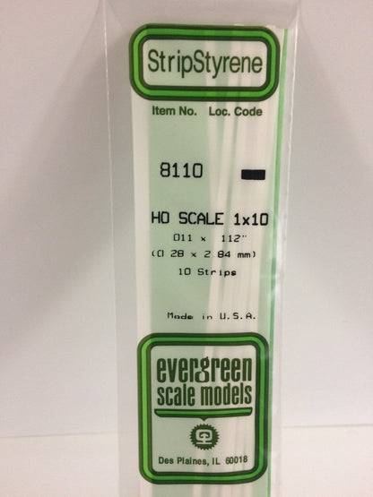 Evergreen 8110, HO Scale 1 x 12, .011" x .112" (0.28 mm x 2.84 mm) (10 Pieces)