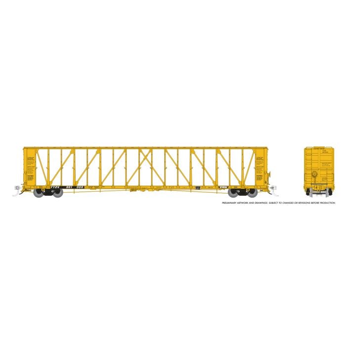 Rapido 174014-2 HO NSC Centerbeam Flatcar, TTX, Yellow Scheme, Ribbed Deck, 1994+, TTZX 861046 - House of Trains