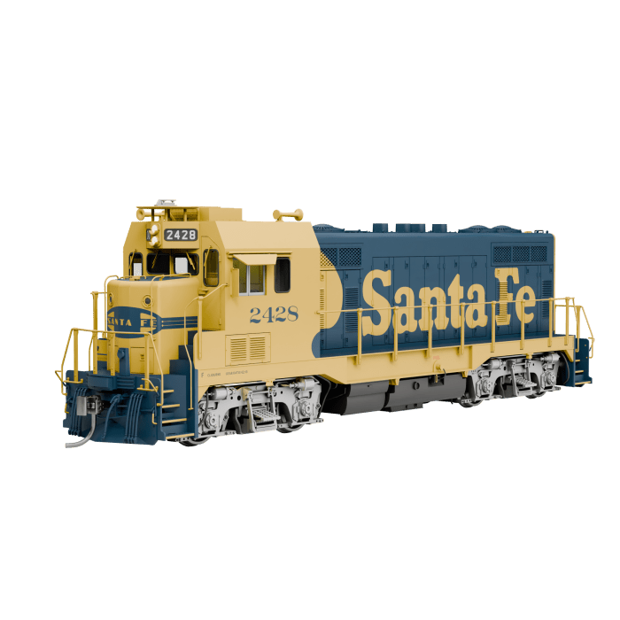 Rapido 70103 HO, CF7, DCC READY, Cleburne Shops, Square Cab, Santa Fe, Yellow Warbonnet, 1977+, ATSF 2465 - House of Trains