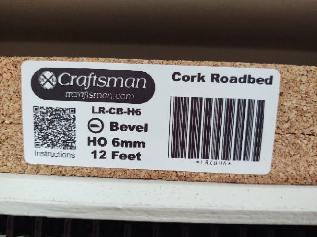 RR Craftsman LR-CB-H6 HO Cork Roadbed, Bevel Edge Cut, 36", 6mm thick, Package of 4 Strips - House of Trains