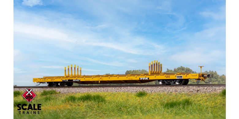 Scale Trains 41745 HO, Rivet Counter, BSC F68BH Finger Rack Flat Car, Trailer Train, Full Repaint, 1990's Era, TTX, TTJX 80407 - House of Trains